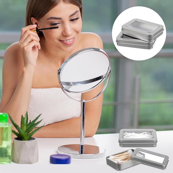 4Pcs Cotton Swab Holder for Travel, Portable Floss Picks Case with Dustproof Lid Refillable Floss Pick Dispenser Travel Flosses Picks Case with Dustproof Lid for Cotton Swabs Hair Ties (Silver)