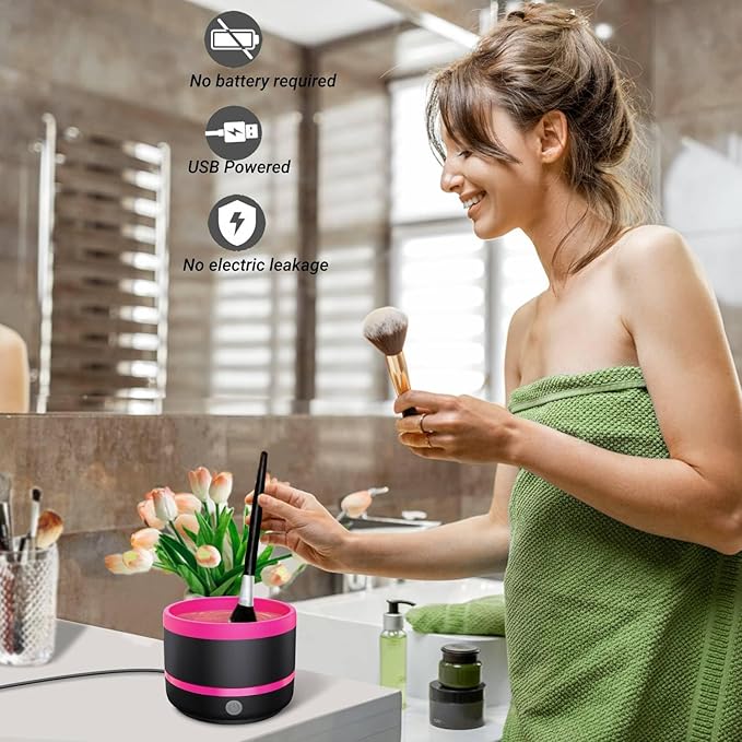 Electric Paint Brush Cleaner,Rinser Cup,Brush Rinser for Painting,Makeup Brush Cleaner Machine,Paint Brushes Cleaner Tool,USB Portable Automatic Spin Deep Cleaning for Acrylic Black&Rosy