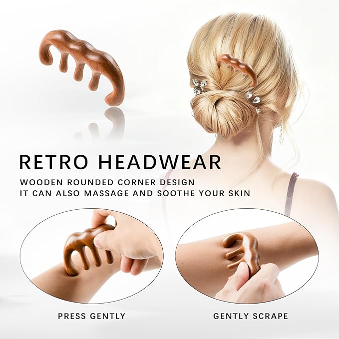 Wooden Comb, Head Massager Scalp Tool with Anti-Static Sandalwood Design, Scalp Massager for Hair Growth，Relaxing Hair Massager Scalp & Wide Tooth Comb for Detangling and Stress Relief