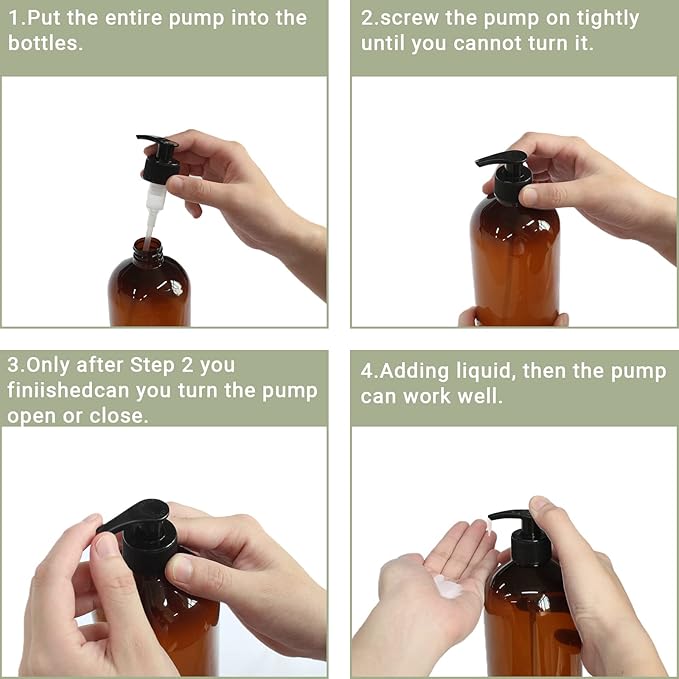 4 Pack 32 OZ Empty Plastic Pump Bottles With 1 Pen, Labels & Silicone Funnel, Amber Empty Shampoo Bottles with Pumps For Body Wash, Shampoo, Massage Lotion, Gel