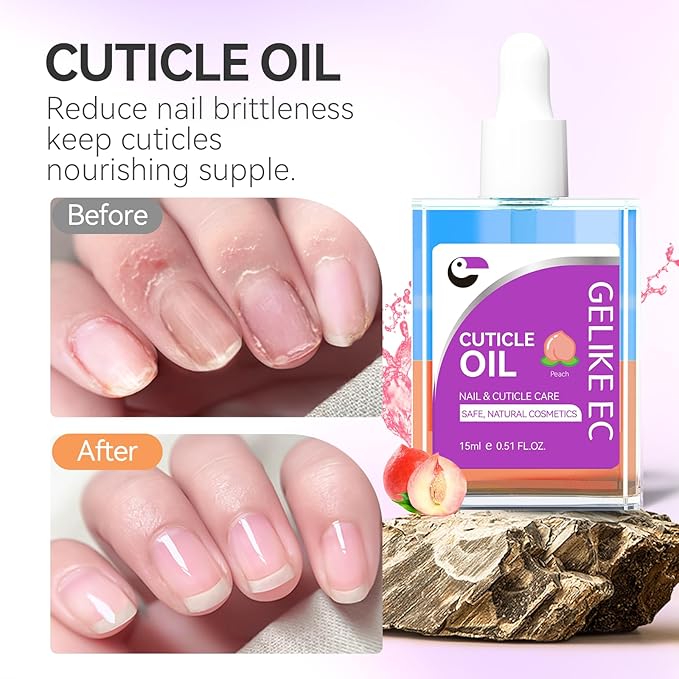 gelike ec Cuticle Repair Oil for Damaged Nails Peach Smells Nail Treatment for Growth and Strengthen - Growth Oil Quick Dry Nail Care Moisturize Weak Thin Salon and Home 15ML LARGE CAPACITY