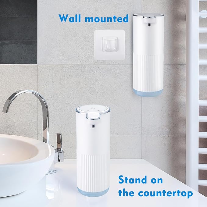 2 Pack Automatic Soap Dispenser Touchless, Rechargeable Foaming Hand Soap Dispenser, 4-Level Adjustable Foam for Bathroom Countertop, Electric (White)