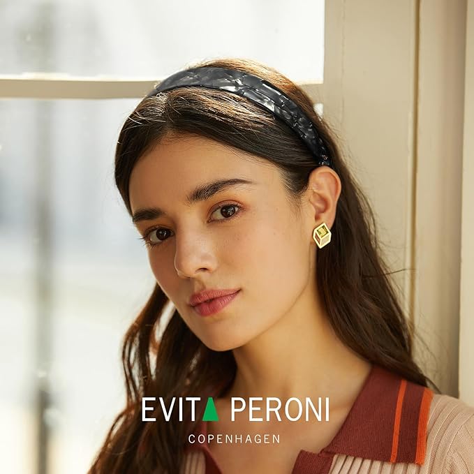 EVITA PERONI Wide Headbands for Women with Teeth Acetate Resin Hair Bands for Women's Hair No Headache Headband No Slip Hairbands-Gray