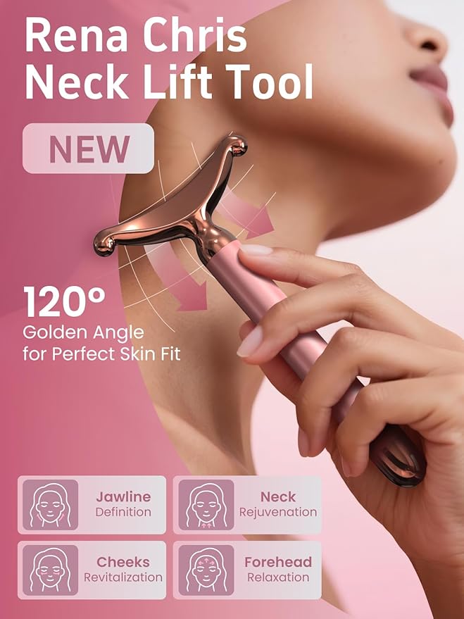Facial Massager & Neck Lifter, Lymphatic Drainage Depuffer, Jawline Sculpting Tool, Under-Eye Care, Ergonomic Weighted Metal, at-Home Spa Results