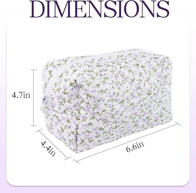 Quilted Makeup Bag Floral Cotton Make up Bag Puffy Coquette Makeup pouch Aesthetic Cute Travel Toiletry Bag for Women Girls