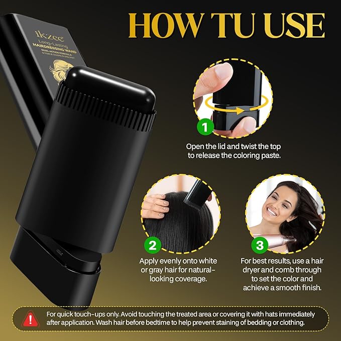 Safe and Convenient Comb Hair Dye | Portable Color Touch-Up Wand | Waterproof and Sweat-Proof | Instantly Covers Gray Roots | Precision Brush for Accurate Coverage | 20g (01# Black)