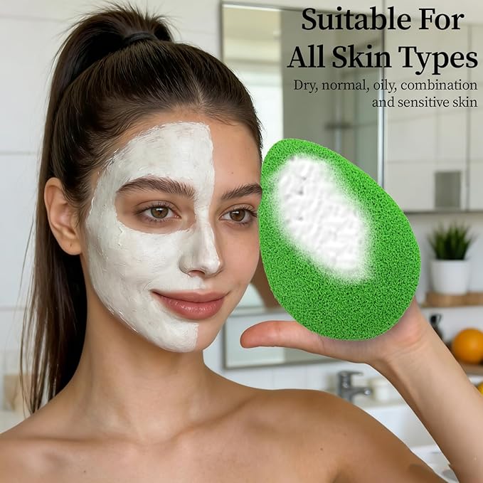 2 Pcs Large Face Sponges for Cleansing Daily Exfoliating Scrubber Facial Sponges for Washing Face Wash Sponges Scrub Exfoliating Facial Pads Reusable Makeup Remover for Pore Blackhead (Green)