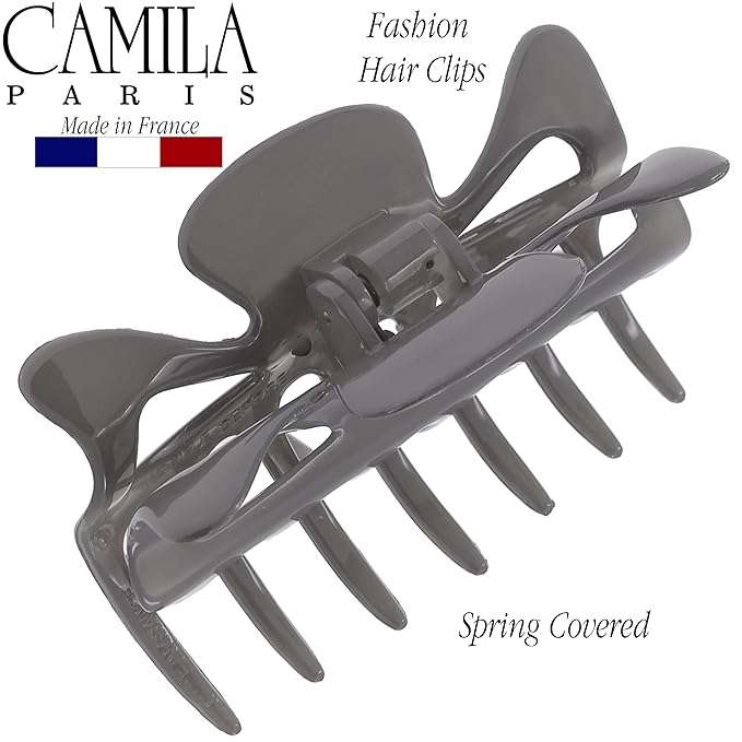 Camila Paris CP3508 French Hair Clip for Women, 3.5 inch Gray for Thick Volume Hair, Girls Hair Claw Clips Jaw, Durable Styling Hair Accessories for Women, Strong Hold No Slip Grip, Made in France