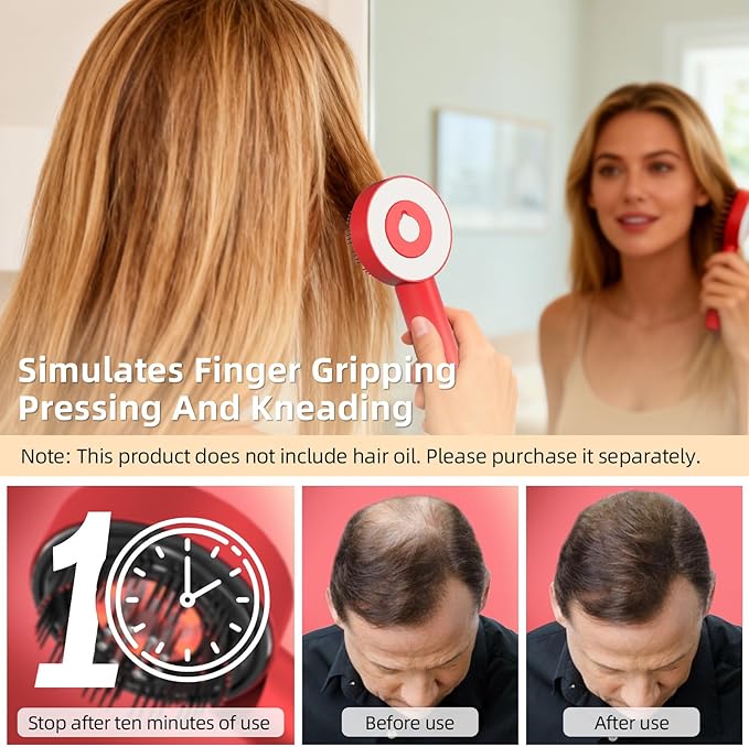 Electric Scalp Massager, 3 in 1 Hair Oil Applicator, Scalp Care Brush, IPX7 Waterproof, Cordless & Portable Scalp Brush for Home & Travel, Red