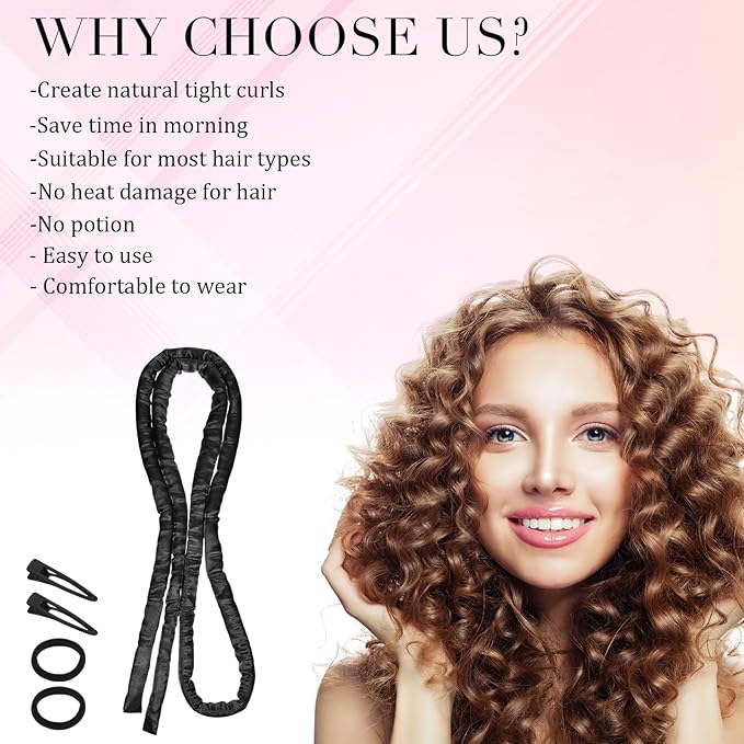 Heatless Curling Rod Headband, Heatless Hair Curler Heatless Curls Overnight for Short Long Hair No Heat Overnight Curls with Thin Curlers to Sleep In for Short Hair (Black)
