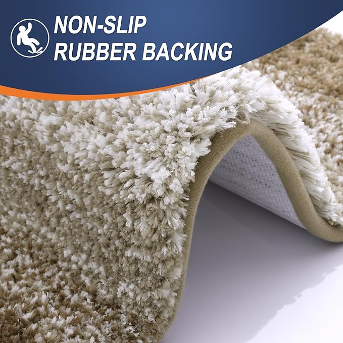 OLANLY Bathroom Rugs Sets 3 Piece, Soft Absorbent Microfiber Bath Mats and U-Shaped Contour Toilet Rug, Plush Shaggy Bath Mat Set for Bathroom (36"x24"+24"x16"+24"x20", Coffe)