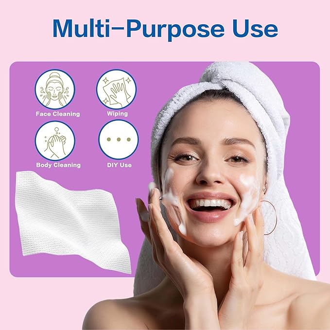 Vinda Clean Face Towels, Disposable, XL Facial Towels, 30 Count - Thick 100% Rayon Fabric Dry Wipes for Sensitive Skin & Makeup Removal