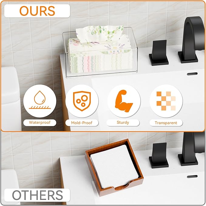 Clear Acrylic Tissue Box Holder with Cover Facial Tissue Dispenser Box Case for Countertop,Clear Plastic Dryer Sheet Container Napkin Organizer for Bathroom, Kitchen,Home,Rectangle
