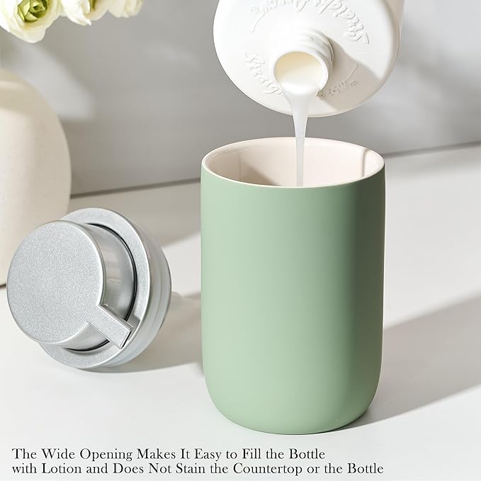 Foaming Soap Dispenser,12oz Foam Dispenser Ceramic,Foaming Hand Soap Dispenser Bathroom,Green Modern Refillable Soap Bottle for Hand Wash(Rubber Paint)