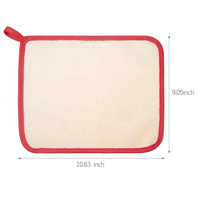 Tatuo 5 Pcs Exfoliating Face and Body Wash Cloths Towel Weave Bath Exfoliating Scrub Massage Bath Cloth for Women and Men, 10.63 x 9.05 Inch(Red Edge)