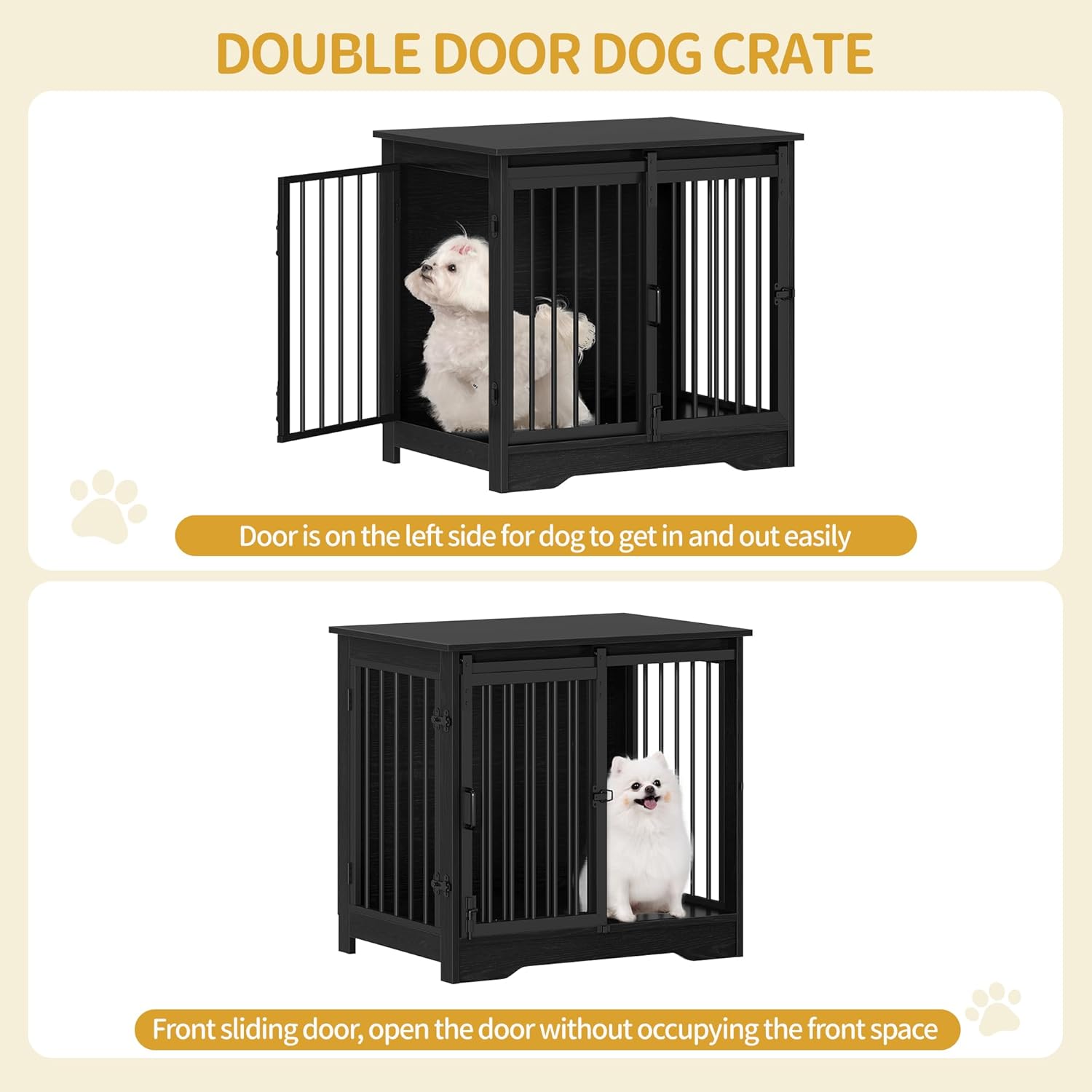 27.2" Dog Crate Furniture with Barn Door, Heavy Duty Dog Kennel Indoor with 2 Doors, Wooden Pet Cage End Table for Small Medium Dogs up to 22 lb, Anti-Chew Anti-Escape, Black DFC84304B