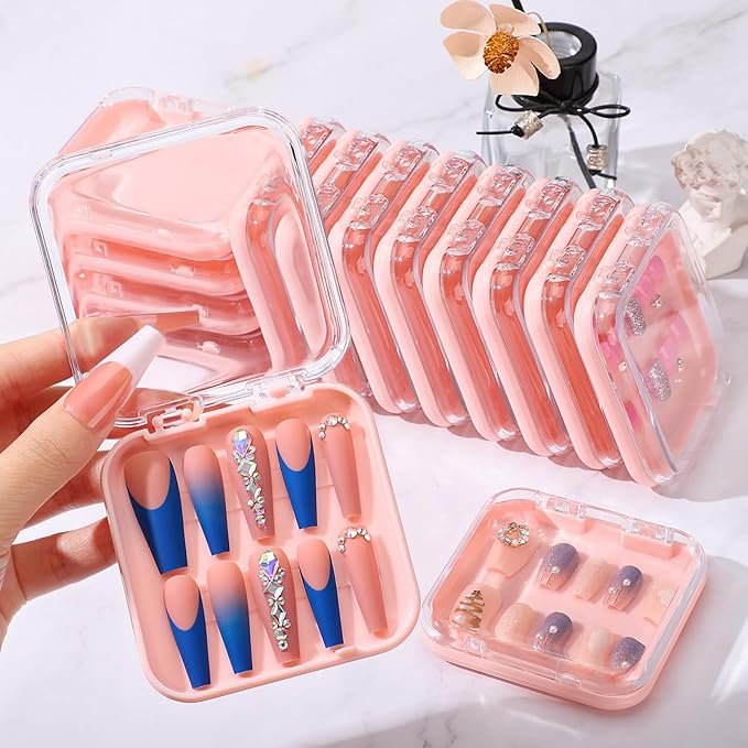 27PCS Press On Nail Storage Boxes with 5M Adhesive Double Sided Tape, Arcylic Fake Nail Display Box, Press on Box for Nails Packaging, Artificial False Nail Case, Acrylic Storage Organizer for Nails