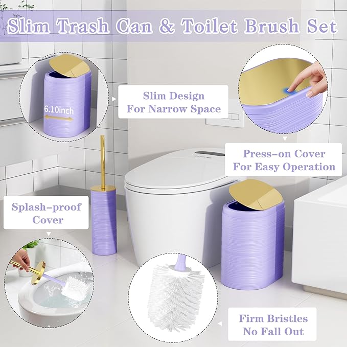 Bathroom Set, 10PC Bathroom Accessory Set, Purple Bathroom Accessories, Purple and Gold Bathroom Set with Trash Can, Soap Dispensers