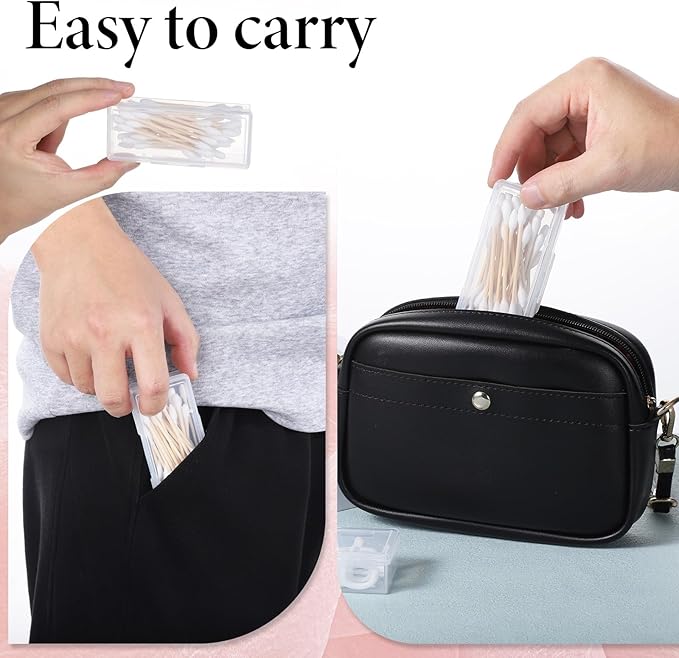 Portable Travel Cotton Swab Holder, 2 Pcs Clear Plastic Cotton Pad Storage Container, Small Dental Floss Picks Case with Dustproof Lid for Makeup Sponges, Hair Ties, Small Items