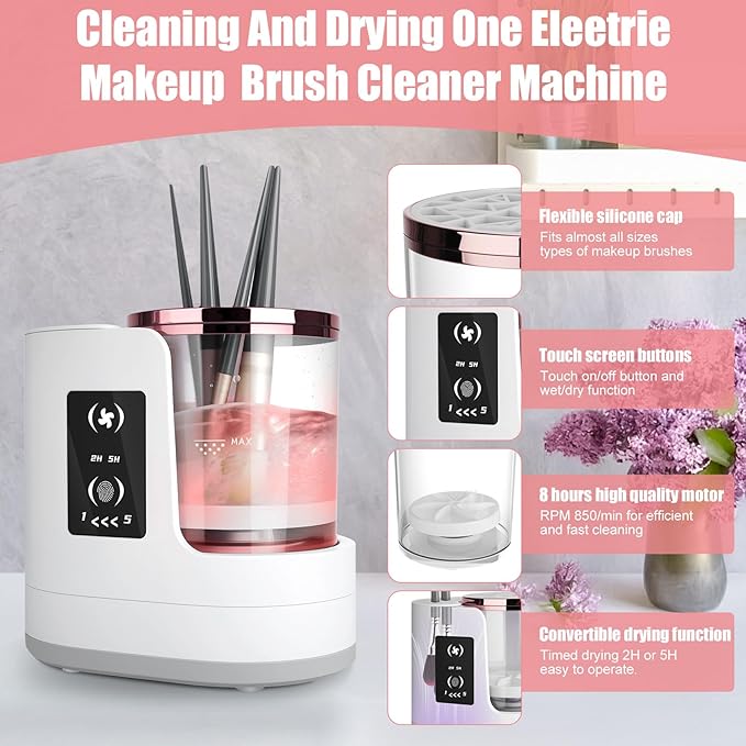 3 IN 1 Electric Makeup Brush Cleaner,Automatic make up brush cleaner machine with Makeup Brush Dryer,Portable USB Deep Cleaning for All Size Beauty Makeup Brush Set,Blush Brush,Sponges