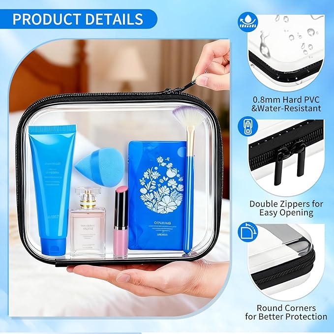 Clear PET Plastic Storage Boxes with Double Zippers, 4 Sizes (S/M/L/XL) Waterproof Organizer Cases for Toys, Cosmetics, Snacks, Travel Essentials (Black)