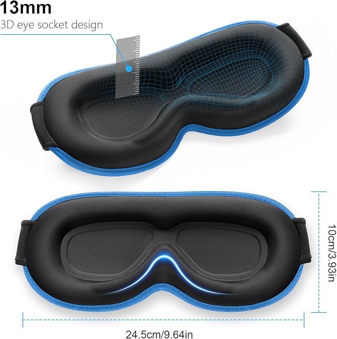 Gritin 100%Blackout Sleep Eye Mask for Women Men,Zero Eye Pressure Sleeping Mask-Ergonomic Design 3D Cutout Eye Movement and Eyelash Friendly Night Blindfold,Soft&Comfortable for Sleeping-Pacific Blue