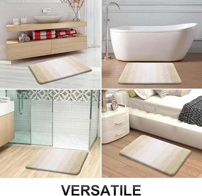 OLANLY Bathroom Rug Set 2 Piece, Soft Absorbent Microfiber Bath Rug Set, Non-Slip, Machine Wash Dry, Plush Shaggy Bath Mats for Bathroom (47"x20"+24"x16", Light Beige)