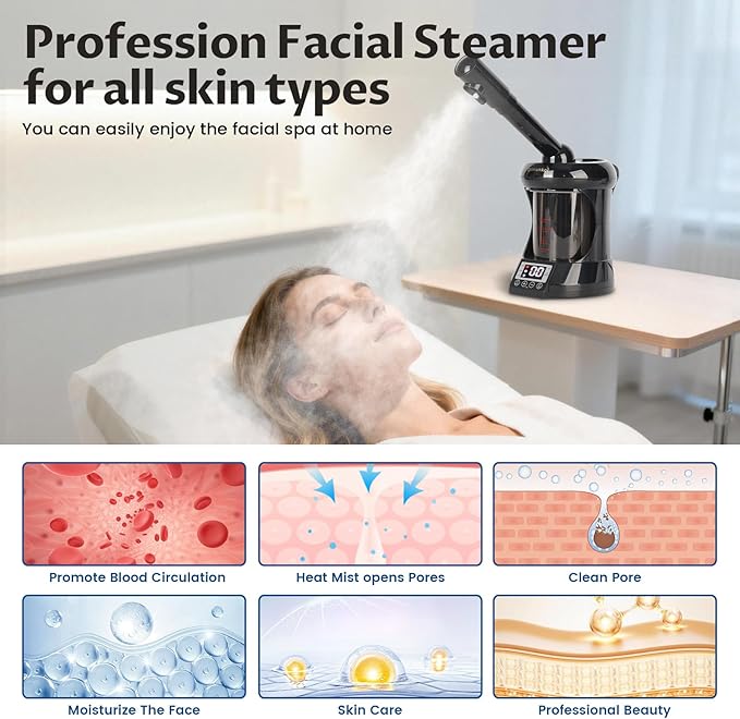 Hair Steamer 2 in 1 Face Steamer,Ozone Facial Steamer, Portable Tabletop Steamer Moisturizing Hydration Suitable for Home and Salon Personal Care