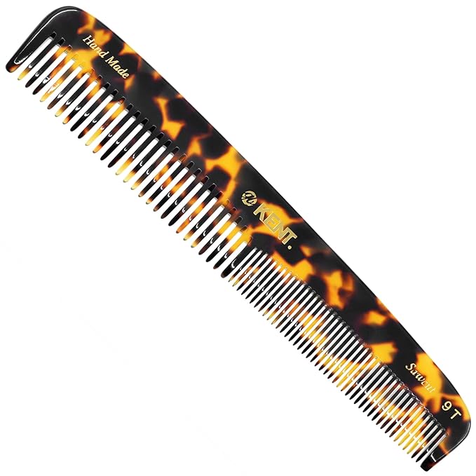 Kent 9T Fine Tooth and Wide Tooth Comb Detangler Hair Combs - Large Handmade and Saw-Cut Dressing Combs - Wet Hair Comb for Women, Durable Grooming Comb for Men, Made in England (Yellow Tokyo)