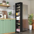 JOYSOURCE Slim Pull-Out Kitchen Cart with 7 Tiers, Narrow Rolling Storage Cabinet for Next to Fridge, Tall 7-Tier Organizer Rack with Black Handles & Wheels Black