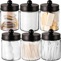 Amolliar Farmhouse Decor Qtip Holder Dispenser for Cotton Swabs,Balls, Cotton Pads, Floss - Clear Plastic Apothecary Jar for Bathroom Canister Storage, Vanity Countertop Makeup Organizer-Bronze (6)