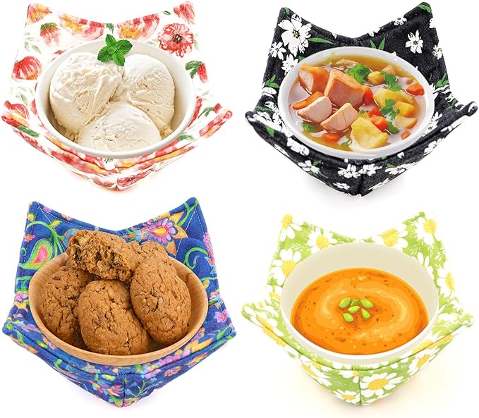 Cotton Microwavable Bowl Cozy, Microwave-Safe Hot Bowl Holders, Soup Bowl Cozy Bowl Hot Pads (I)