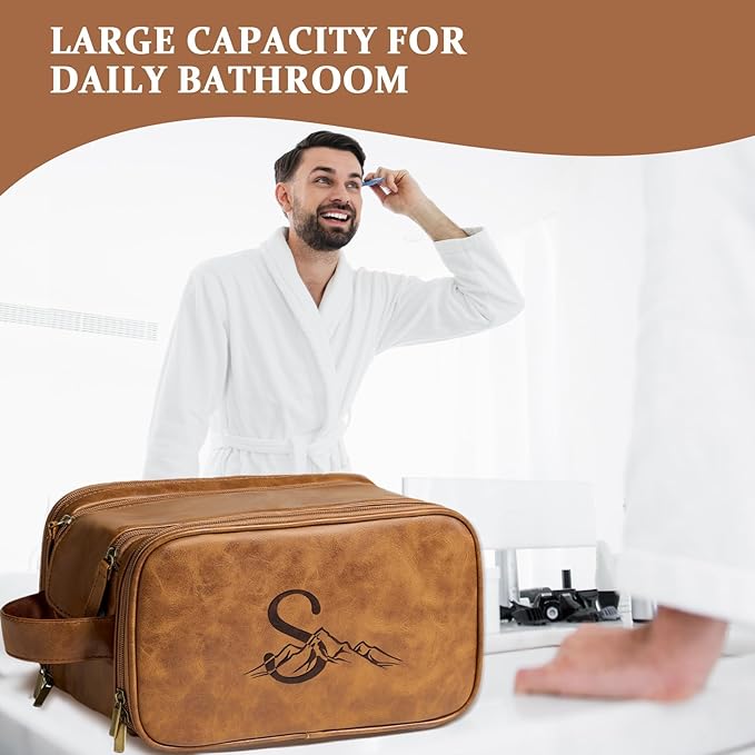 Janhavi Large Waterproof Makeup Bag for Traveling, Groomsmen Gifts, Men's Accessories Case,Cruise Essentials Travel Bag, Men's Accessories Storage, Travel Bag Toiletry, Travel Essentials (Brown Y)