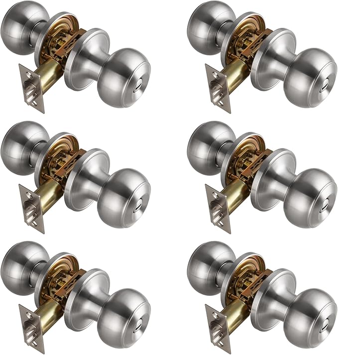 6 Pack Brushed Nickel Door Knobs Interior,Bath & Bed Privacy Door Knob, Keyless Door Lock Round Doorknobs