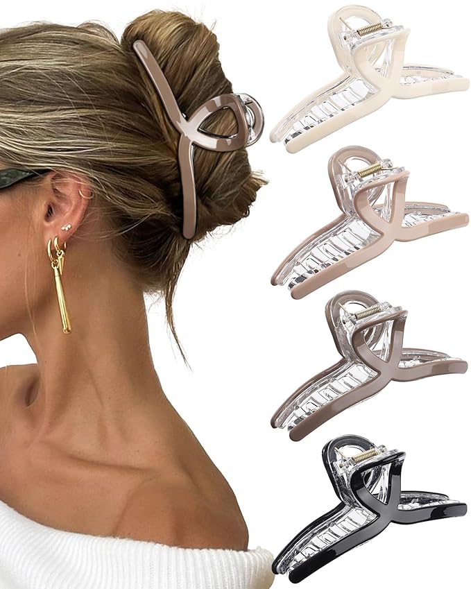 Molans 5“ Large Hair Claw Clips 4PCS for Women - Acrylic Hair Accessories for Thick Hair and Long Hair, Big Strong Durable Hair Applique, Oversized Non-slip Rectangle Butterfly Jaw Hair Clips
