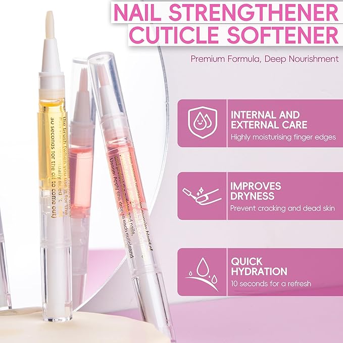 2PCS Cuticle Oil Pen for Nails,Nail Oil Pen for Nail Care,Cuticle Oil for Nails with Nail File,Nail Oil Cuticle Prevent Dry Cracking and Hangnails,Deep Nourishment(Strawberry & Orange Flavor)