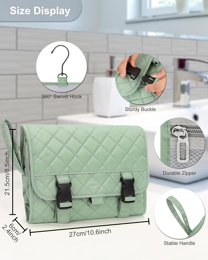 Relavel Travel Hanging Toiletry Bag for Men Women Travel Kit Shaving Bag Waterproof Large Makeup Bag Wash Bag Makeup Organizer Cosmetic Case for Bathroom Shower Green Pro