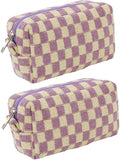 SxoSyo 2 Pcs Cosmetic Bags for Women Makeup Bag Purse Travel Toiletry Zipper Storage Pouch Make up Brushes Organizer for Gifts (Checkered, Purple 2)