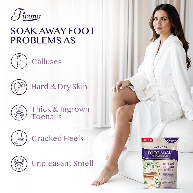 Foot Soak Epsom Salt with Lavender - Value Pack - 2 LB - Calming Foot Bath Salt, Relax & Renew Tired Feet, Soothe Soreness, Soften Calluses - Rejuvenating Pedicure Spa at Home