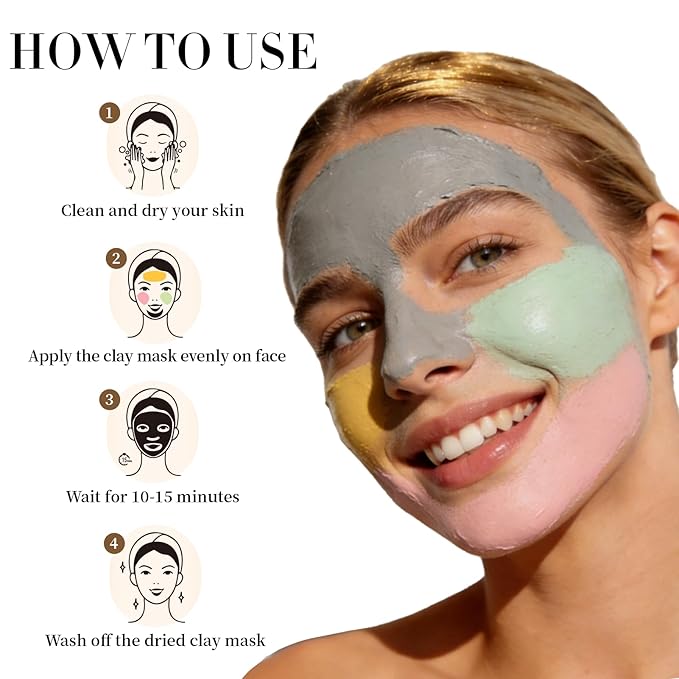 4 Pcs Clay Mask for Face(360g in total), Turmeric Vitamin C, Dead Sea Mud, Green Tea Avocado, Rose, Face Mask Skincare for Pore Cleansing, Facial Clay Mask Set Gifts for Women, 3.17 Oz Each