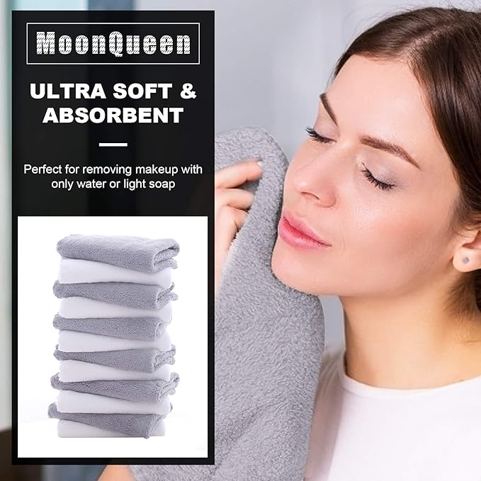 MOONQUEEN Microfiber Facial Cloths Fast Drying Washcloth 24 Pack - Premium Soft Makeup Remover Cloths - Highly Absorbent