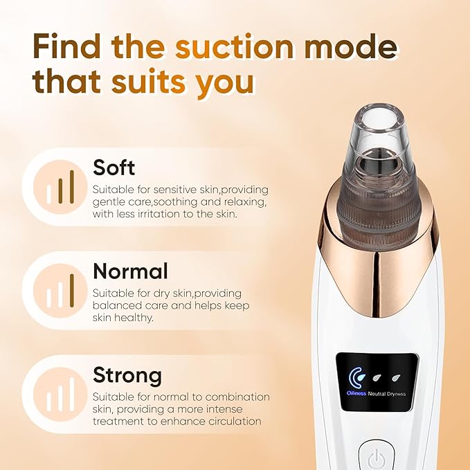 Blackhead Remover Vacuum - Professional Blackhead Extractor for Face with 3 Adjustable Suction Levels, USB Rechargeable Pore Cleaner, and 5 Interchangeable Probes (White)