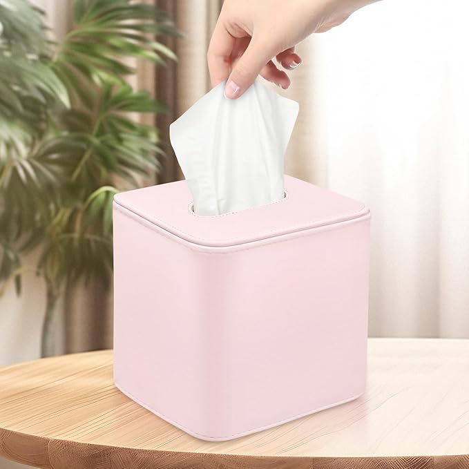 Tissue Box Holder Square PU Leather Stylish Facial Tissue Box with Magnetic Closure Decorative Cube Tissue Box Cover for Bathroom Vanity Office