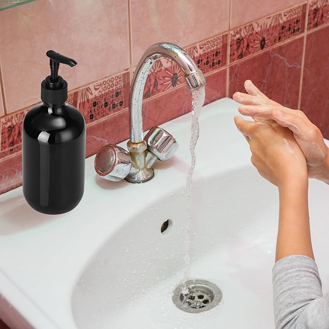 Sliner 6 Pcs Shampoo and Conditioner Dispenser Bottles 16.9 oz Plastic Shower Bottles with Pump and 1 Silicone Funnel Reusable Hand Soap Containers for Bathroom Shower(Black)