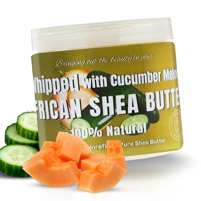 RA COSMETICS Whipped Shea Butter with Cucumber-Melon Extract – 100% Unrefined Shea Body Butter from Ghana – Moisturizes Skin, Nourishes & Conditions Hair – Softens and Smooth Lips, Hands & Feet – 12oz