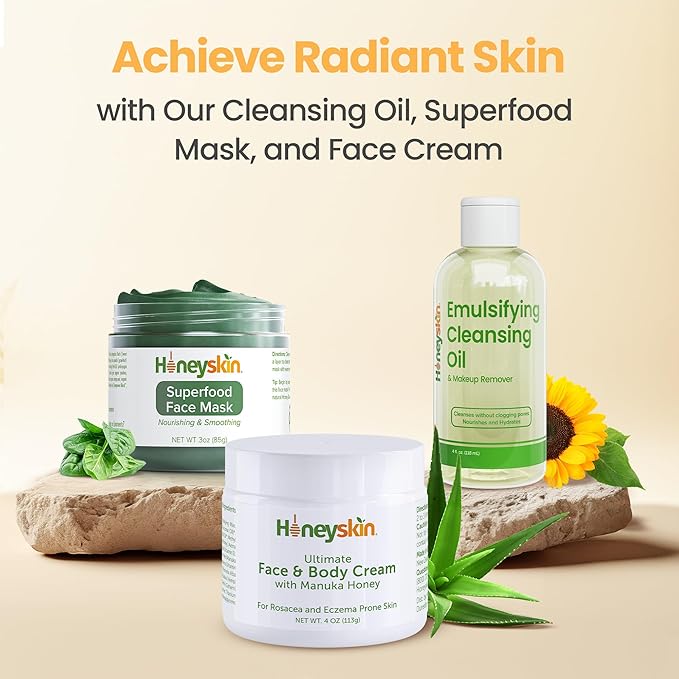 Honeyskin Honey Cleansing Balm Makeup Remover - Face and Eye Makeup Remover for Sensitive Skin Face Wash - Hydrating Facial Cleanser and Gentle to Face Makeup Melting Balm (4oz)