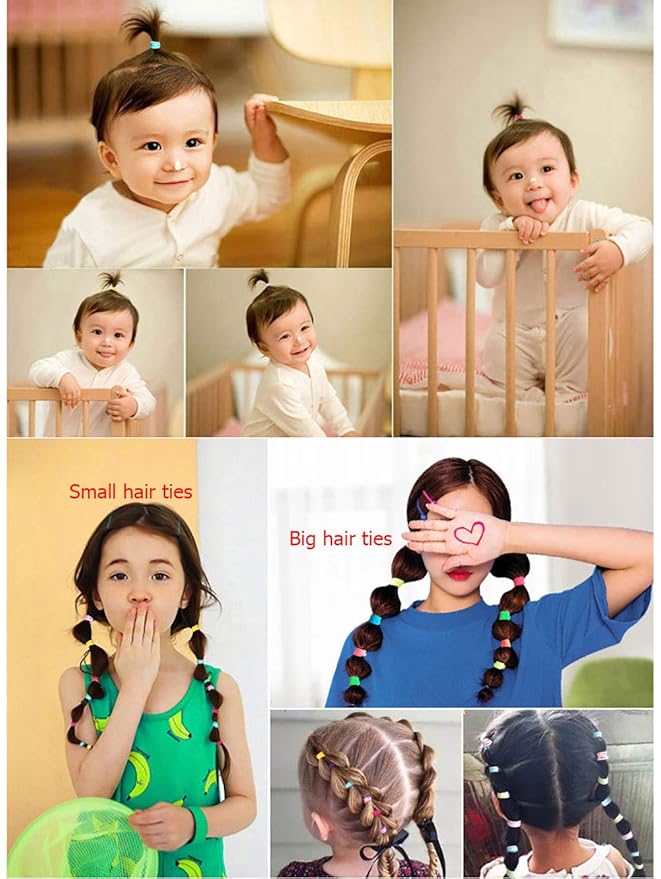 300 Pack Hair Ties BEoffer Baby Toddlers Girls Elastics Hair bands No Damage Black Colorful Small Rubber Bands Ponytail Pigtails Holders Not Harm to Hair (Color A)