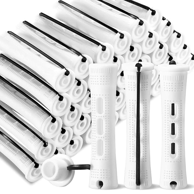 WILLBOND 60 Pcs Short Perm Rods Natural Hair Perm Rods with Elastic Rubber Band Non Slip Plastic Perming Cold Wave Kit for Women Hairdressing Styling Tool(0.63 Inch,White)