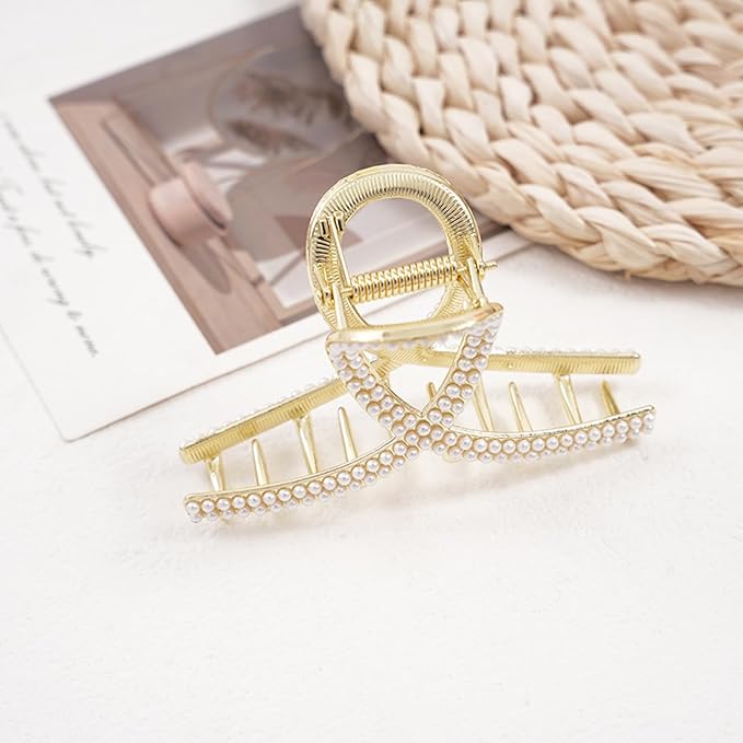 2 Pcs Gold Rhinestone Hair Clips For Women,Medium Metal Sparkly Hair Claw Clip For Thick Hair,Grils Elegant Hair Accessories Bling Claw Clip (Style 2)
