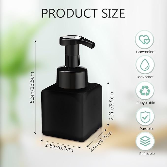 8.5 oz Foaming Soap Dispenser Plastic Foaming Pump Bottle, Refillable Dispenser with Plastic Pump, Empty Hand Bottles for Liquid Soap, Shampoo, Bathroom,Hotel,Restaurant (15, Black)